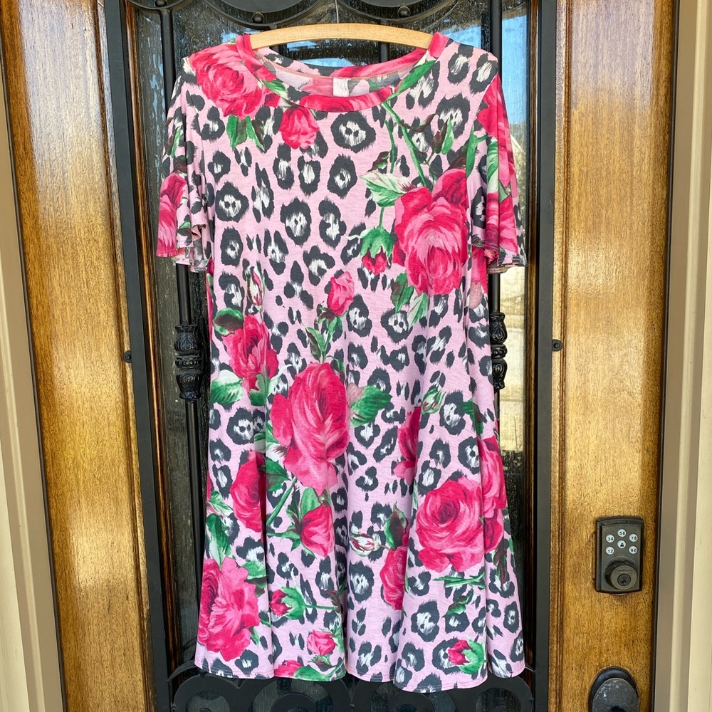Pink floral and leopard shift dress